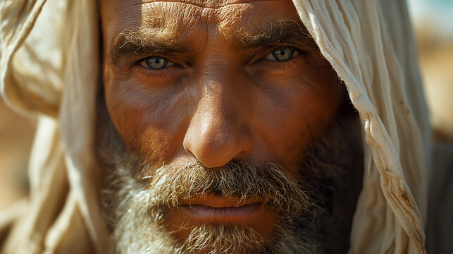 Visual representation of Ishmael, Abraham's eldest son in the bible. Ishmael with a white beard, son of Abraham and Hagar.