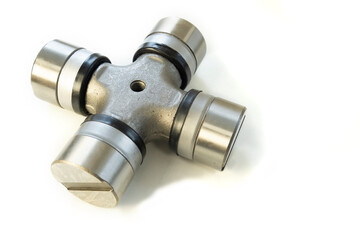 Cardan shaft crosspiece. Transmission detail on a white isolated background.