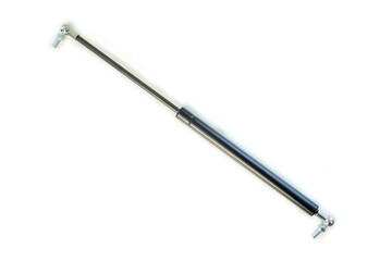 Front car engine hood shock absorber gas spring isolated on white background. Car trunk gas spring