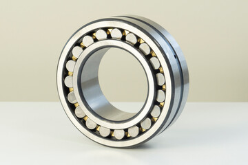 Rolling bearing close-up. New silver car part. Friction bearing.
