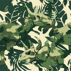 Seamless patterns featuring dinosaurs in various styles, from Cambrian to Jurassic periods. Designs include striped, camouflaged, and playful motifs. Ideal for textiles, wallpapers, and creative proje