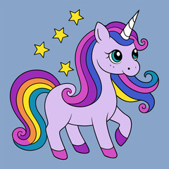 Cute Unicorn Vector Illustration: Cartoon, Clipart, and Line Art Design