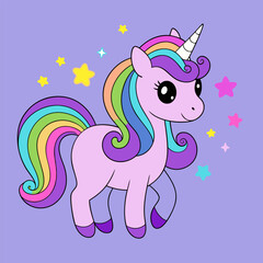 Cute Unicorn Vector Illustration: Cartoon, Clipart, and Line Art Design