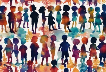 Obraz premium seamless beautiful watercolor hand pattern retro cute children silhouette texture art background