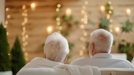 An elderly couple on a spa retreat. Elderly couple relaxing with therapeutic treatments at a calming spa.