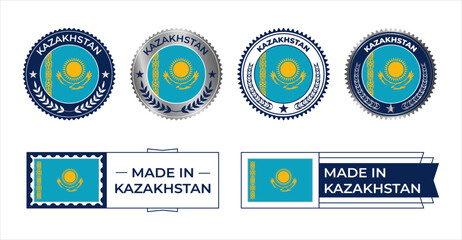 Kazakhstan Flag Stamp. Made in Stamp Isolated in White Background. Symbol, Vector, Icon, Illustration.