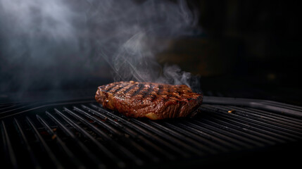 Smoky grilled steak photo with black background generative ai