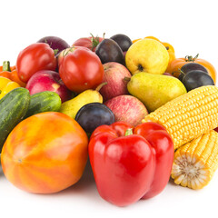 Set of vegetables and fruits isolated on a white.