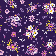 Cute Floral pattern with flowers and leaves. Vector seamless pattern. Great for children's clothing and school supplies