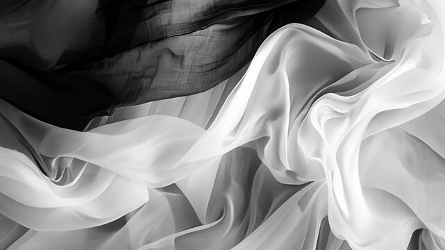 The contrast between tight creases and loose folds in a pile of cled fabric. Black and white art