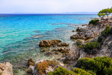 Rocky coast of the mediterranean sea on Halkidiki, Greece