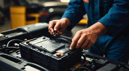 Naklejka premium battery repair technician background