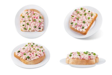 Radish butter sandwich n a white isolated background