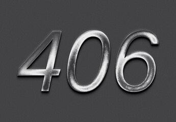 Chrome metal 3D number design of 406 on grey background.