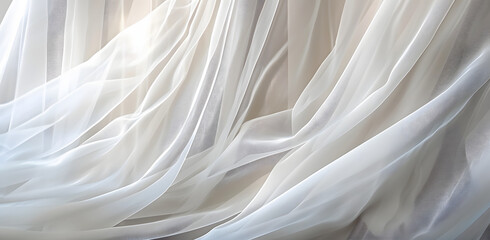 White curtain fabric texture Close up of sheer curtain surface