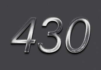 Chrome metal 3D number design of 430 on grey background.