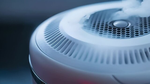 Detailed view of the carbon monoxide sensor on a smart smoke detector essential for detecting this odorless and dangerous gas.