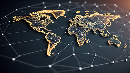 Fototapeta premium Continent world map. Outline World Map Background. Global network connection.