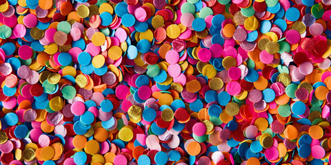 A celebration background featuring colorful confetti evokes the festive spirit of a birthday party. This lively and cheerful setting symbolizes joyous moments, adding a touch of excitement and happine