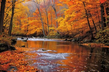 Obraz premium Autumn River in a Forest of Gold