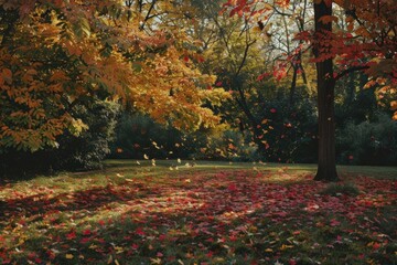 Autumn Leaves Falling in a Park