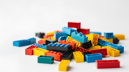 plastic construction toys. Top view with copy space