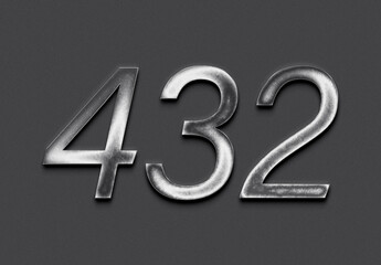 Chrome metal 3D number design of 432 on grey background.