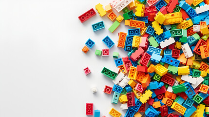plastic construction toys. Top view with copy space