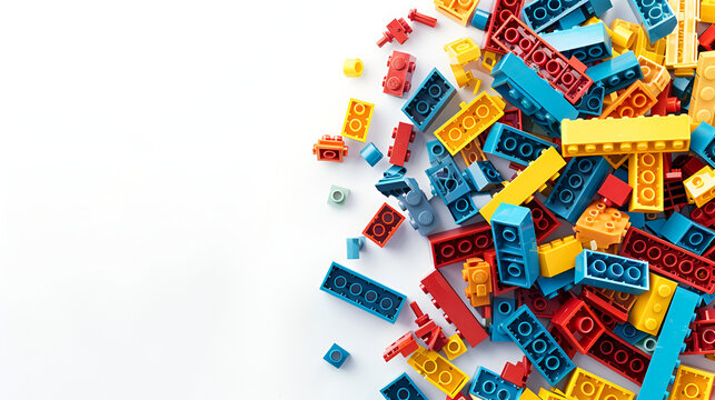Lego is a line of plastic construction toys that are manufactured by The Lego Group. Top view with copy space