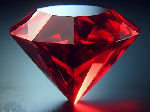  shiny bright big transparent red diamond gemstone in an abstract dark fantasy background