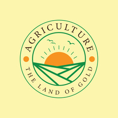 Golden Sunrise over Green Fields Agriculture Logo Design
