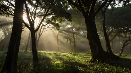 Fototapeta premium morning in the woods, ai generated