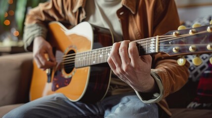 Fototapeta premium Man playing acoustic guitar