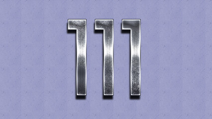 3D Chrome number design of 111 on purple wall.