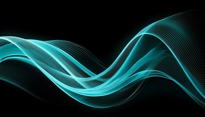 Abstract wave of cyan shade of cool lighting dark contrast on plain black background 
