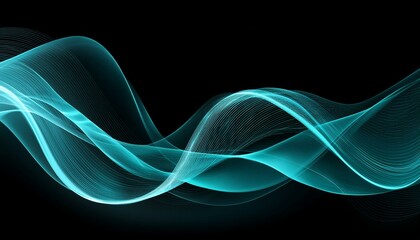 Abstract wave of cyan shade of cool lighting dark contrast on plain black background 