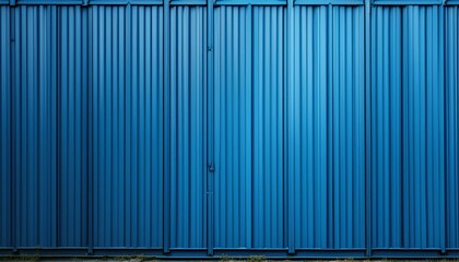 Blue plain profiled metal wall of a cargo container background 