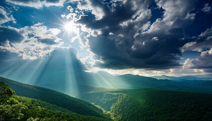 dramatic green clouds with sunlight rays background 