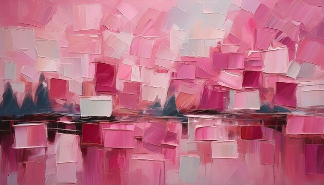 Pink theme square rectangular pattern abstract oil pallet knife paint painting on canvas with large brush strokes modern art il