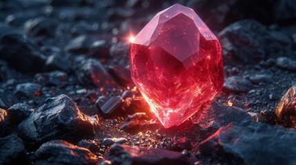 Red Gemstone on Black Rocks