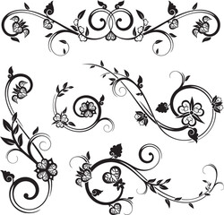 Vector set of traditional Japanese floral ornaments and Oriental decorative designs. Extremely clean vector lines, vinyl and laser ready.