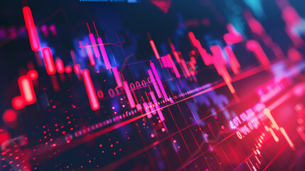Aktienkurs digitale W&auml;hrung Devisen aufsteigend und absteigend Bildschirm mit digitalen Statistik