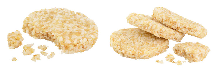 coconut cookies with white flax seeds and honey isolated on white background with full depth of field. Healthy food