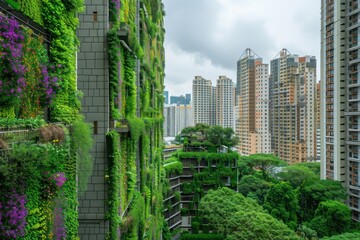 Obraz premium Green Wall Building In Urban Landscape