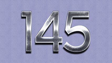 3D Chrome number design of 145 on purple wall.