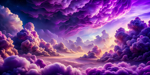 Dramatic purple clouds at sunset in surreal sky