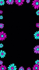 Animated Vertical Hand Drawn Daisy Flowers Creative Frame Template Neon Colors Engraving Daisy Flowers. nature concept design template Creative Design for Animated Cards Banners Web or Social Media. - Powered by Adobe