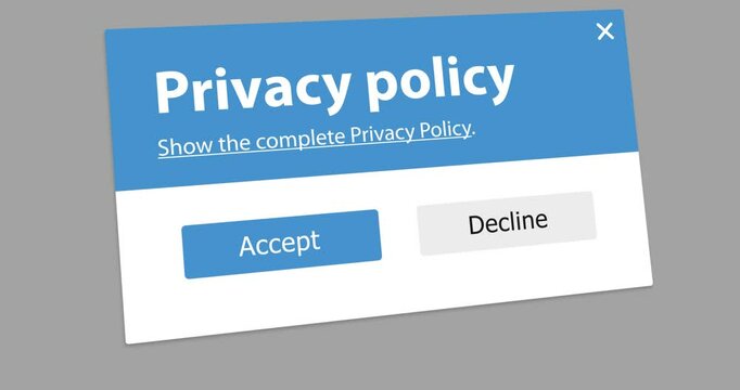 Click on button accept of Privacy policy, website pop-up with demand to accept legal statement, privacy banner, footage
