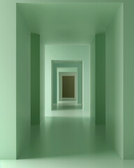 Minimalist Green Hallway with Geometric Frames, Modern Interior Design Background for Advertising and Product Display