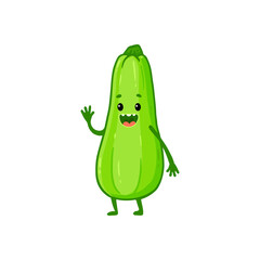 Cute green zucchini character. Vegetable illustration. Cartoon zucchini in flat style. Food illustration for kids. 